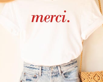 Merci Tee, franskt citat, franskt talesätt, fransk gåva, parisisk stil T-shirt, trendig estetisk T-shirt, fransk