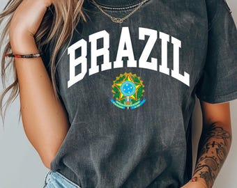 Camiseta de Brasil con colores cómodos, camiseta de Brasil, regalos de Brasil, escudo de armas de Brasil, regalo nacional de Brasil, atuendo de Brasil, fútbol de Brasil
