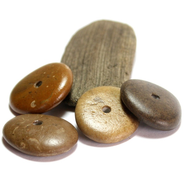 Drilled Beach Stone Jewelry Spacers- Large Natural Earthy River Pebbles Supplies-Smooth Riverstone Beads"Rust" by Allybeans