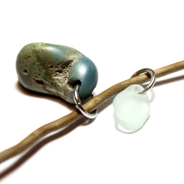 Seafoam Green Pastel Blue Slag Sea Glass Pendant for Jewelry Making - Recycled Sea Glass Pendant Silver Ring Slide on Necklace Pendant Stone