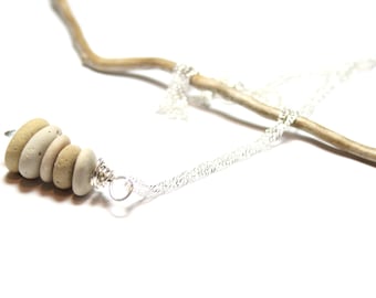 Sterling Silver and Beach Stone Layered Necklace - Stacked Beach Pebbles Jewelry - River Rock and Sterling Silver Organic Jewelry for Her