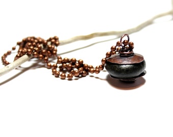 Black Beach Stone Hand Forged Hammered Oxidized Copper Women's Jewelry for Her, Black Pebble Steampunk Gothic Jewellery Bead Cap Stone Gift