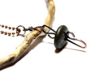 Black Beach Stone Jewelry Necklace Pebble Bead Copper Necklace 24 Inch Handmade Oxidized Copper River Rock Wire Wrapped Jewelry Pendant Ooak