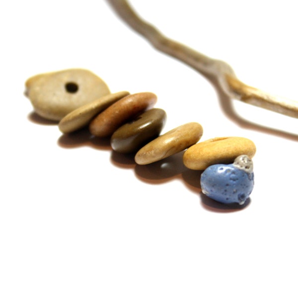 Sea Glass Crystals Small Pre Drilled Center Hole Beach Stones for Jewelry Making, Leland Blue Slag Glass, Stone Bead for Necklace - Powder
