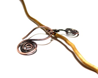 Large Handmade Jewelry Clasp Swirl Hook Bracelet Ending Bare Oxidized Copper 16 Gauge Hook & Hoop Necklace Component Hammered Swirl Jewelry