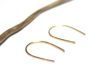 Handcrafted Brass Gold Horseshoe Threader Earrings - 20 gauge rounded wire U Shape Earrings Minimalist Arc Earrings for Women Gift for Her