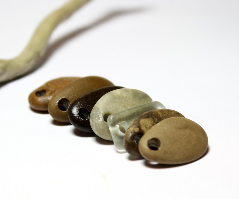 Top Drilled Beach Stone Supplies Sea Glass Beads Diy Beach Stone Jewelry Natural Sea Pebble Beads Diy Supply Stone Pendant Necklace Braun