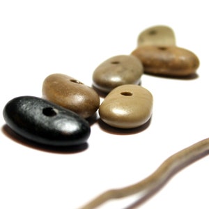 Center Drilled Hole Beach Stone Toggles Rondelles for Jewelry Making Wholesale Supplies - Organic Beads for Jewelry - River Rock - Woodland