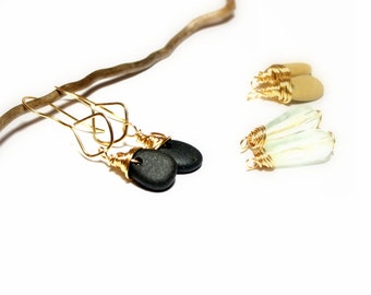 Mix-and-Match Beach Stone Jewelry for Her - Pebbles Wire Wrapped in 20 Gauge Brass Gold Wire - Interchangable Beads for Everyday Jewelry