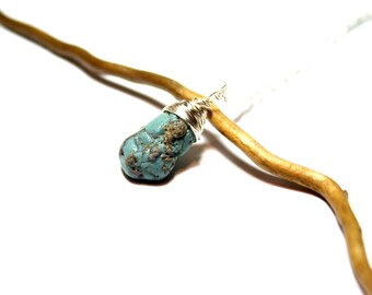 Genuine Blue Slag Glass 925 Sterling Silver Necklace Leland Blue Glass Jewelry Wire Wrapped Briolette Jewelry Beach Blue Stone Sea Glass