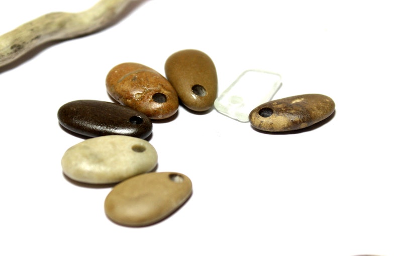 Top Drilled Beach Stone Supplies Sea Glass Beads Diy Beach Stone Jewelry Natural Sea Pebble Beads Diy Supply Stone Pendant Necklace Braun