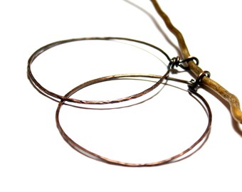 One Pair Oxidized Copper Hammered Metal Big Hoop Earrings, Ear Wires, Hoops, Handmade Jewelry Supplies, Macrame Hoop Blanks, 16 Gauge Circle