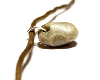 Genuine Petoskey Stone Jewelry with 16 Gauge Sterling Silver, Top Drilled Beach Stone Fossil Diy Lake Michigan Unisex Pendant for Him or Her