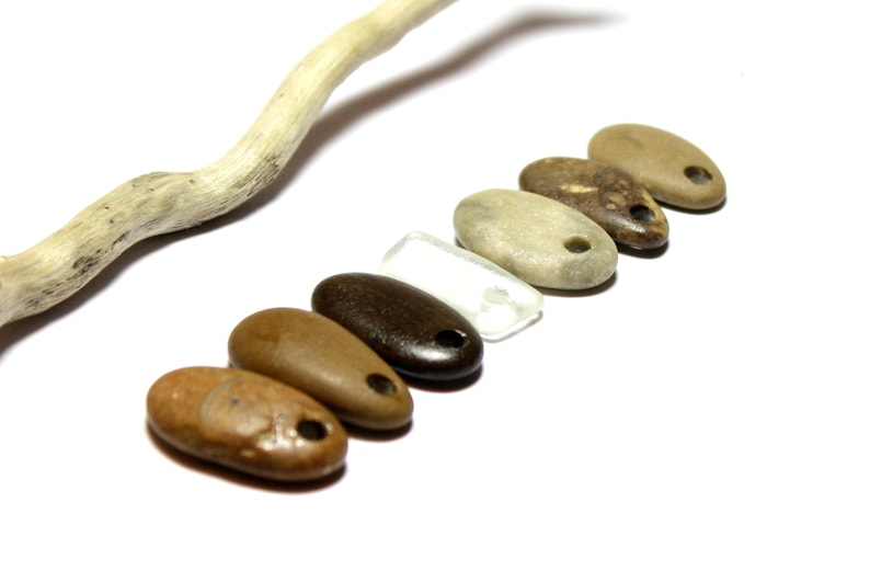 Top Drilled Beach Stone Supplies Sea Glass Beads Diy Beach Stone Jewelry Natural Sea Pebble Beads Diy Supply Stone Pendant Necklace Braun