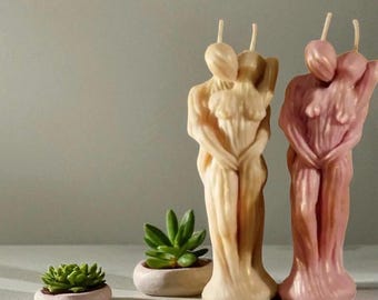 Passionate Love Ritual Candle — Handmade Beeswax Lovers Sculpture, Altar Candle for Couples & Intimate Manifestation