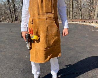 Premium Real Leather Work Apron –Heavy-Duty, Tool Organizer for Woodworkers, Mechanics & DIY Enthusiasts-handmade product-Made in INDIA.