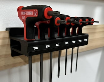 Organizador de herramientas con mango en T para llaves Torx, con abrazadera francesa o para montaje directo en pared o tablero perforado