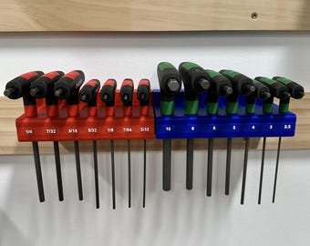 Porta llaves hexagonales con mango en T / Organizador de herramientas para montaje en pared, de listones o directo a la pared / en tablero perforado