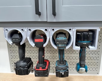 Soporte para taladro y herramientas bajo armario – Diseño entrelazado – 4 tamaños + soporte cuadrado para batería
