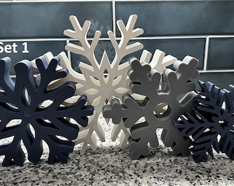 Juego de decoración de copos de nieve • Decoraciones de copos de nieve de invierno • Decoración navideña para mesa y estantes • Copos de nieve modernos en 3D (5"–9")
