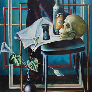 Oil Painting Still life, Handmade Original Painting, created with High Quality Paints, Gift, Old Wall Artwork by Famous Painter (1941-2015)