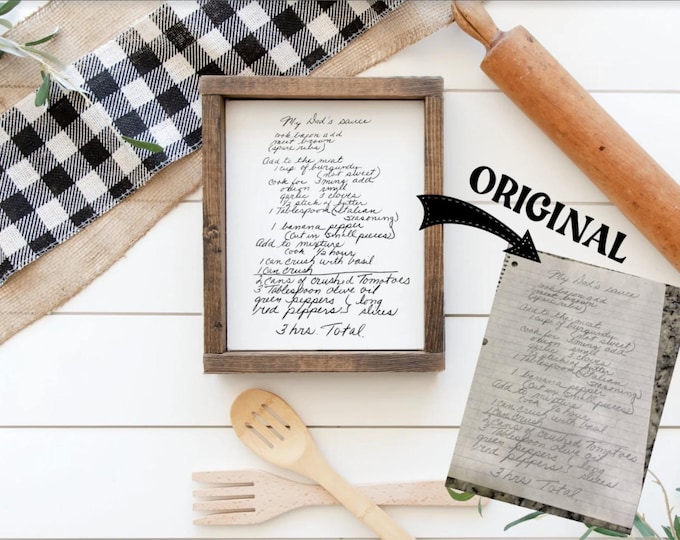 Your handwritten Recipe/Letter transferred to UV printed Wooden Framed Sign