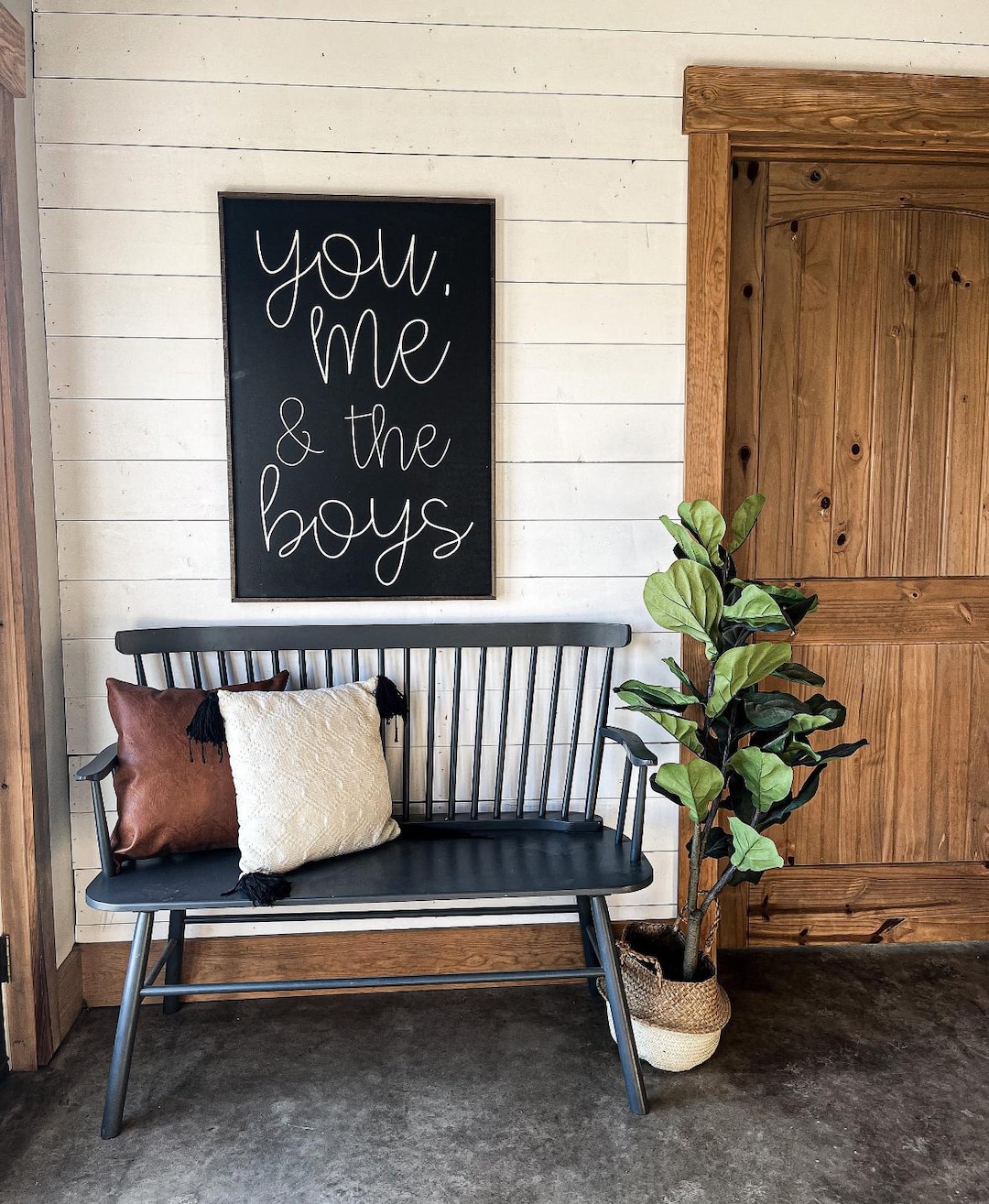 You, me and the boys, black background wood sign