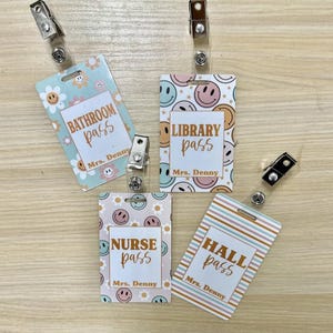 Retro Groovy Smiley Acrylic Classroom Hall Passes set of 4