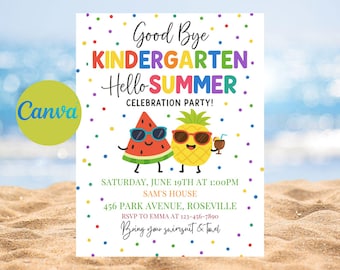 Kindergarten Graduation Invitation: Summer Celebration Party (Editable)