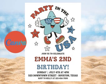 Patriotic 1st Birthday Invitation: Red, White & Blue Party in the USA