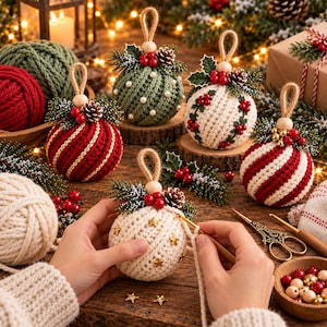 Christmas Bauble Crochet Pattern, 5 in 1 Twisted Rib Ornament Pattern PDF, Crochet Christmas Ornaments, Christmas Tree Decor
