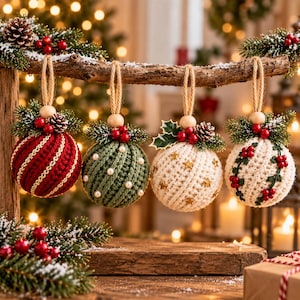 Christmas Bauble Crochet Pattern, 5 in 1 Twisted Rib Ornament Pattern PDF, Crochet Christmas Ornaments, Christmas Tree Decor
