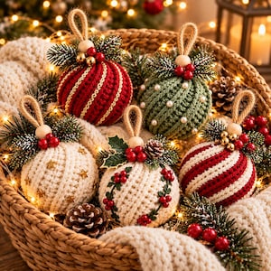 Christmas Bauble Crochet Pattern, 5 in 1 Twisted Rib Ornament Pattern PDF, Crochet Christmas Ornaments, Christmas Tree Decor