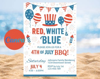 4th of July BBQ Invitation Template: Independence Day Party (Digital Download)