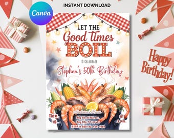 Invitación a hervir cangrejos de río: editable para cumpleaños, graduación y empresa (archivo digital)