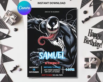 Venom Birthday Invitation Template: Editable Superhero Party Invite (Digital Download)