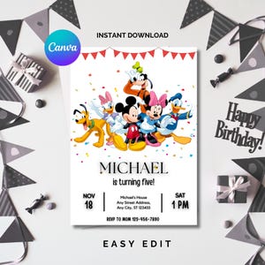 Editable Mickey Mouse Birthday Invite, Boys & Girls Birthday Evite, Cute Mouse Evite, Digital Birthday Invitation, Canva Birthday Party