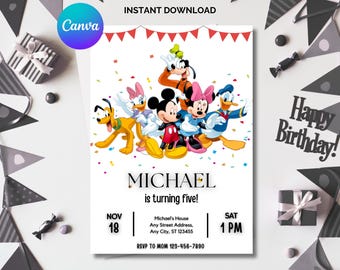 Mickey Mouse Birthday Invitation: Editable Canva Evite (Digital)