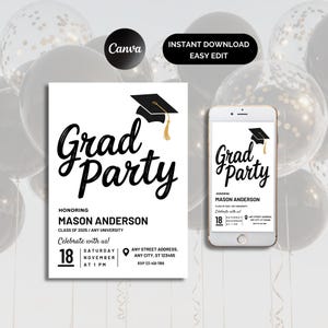 Graduation Party Invitation Template Editable, Graduation Annauncement Invitation, Graduation Party Invite Download, Class of 2025