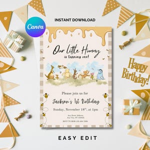 Invitation Winnie l'ourson Invitation d'anniversaire Winnie l'ourson Fête Winnie l'ourson Invitation modifiable Winnie l'ourson