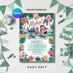Lilo and Stitch Birthday Invitation Editable, Lilo and Stitch Birthday Invitation, Editable Canva