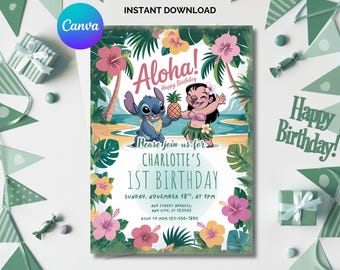 Lilo and Stitch Birthday Invitation: Editable Canva Template