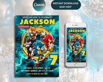 Sonic the Hedgehog Birthday Invitation: Editable Canva Template (Digital Download)
