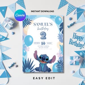 Faire-part d'anniversaire au point, fête tropicale bleue, faire-part au point bleu, faire-part au point de garçon, faire-part numérique, faire-part pour mobile