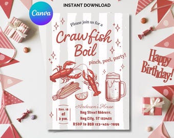Invitación a la fiesta de cangrejos de río: invitación editable con imagen (descarga digital)