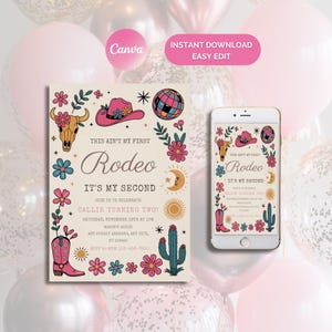 Editable My Second Rodeo Invitation, Cowgirl Birthday Invite, Wild West Cowgirl 2nd Rodeo Southwestern Ranch Template Instant Download