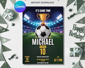 Editable Soccer Birthday Invitation Template (Digital Download)