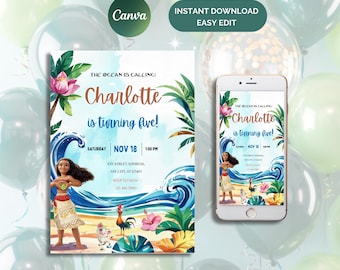 Moana Birthday Invitation: Editable Hawaiian Kids Party Template (Digital Download)