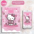 Editable Kitty Birthday Invitation, Kitty Digital Birthday Template, Cute Pink Birthday Theme, Kitty and Friends Birthday Invitation Canva product logo