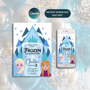 Bewerkbare Elsa Invite, digitale Frozen uitnodiging voor feest, Custom Frozen Invite, Frozen verjaardag Anna Frozen 4e verjaardag digitaal downloaden